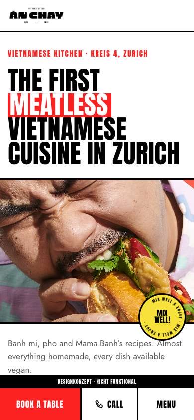 Website-Konzept für Ăn Chay, vietnamesisches Restaurant im Kreis 4 in Zürich